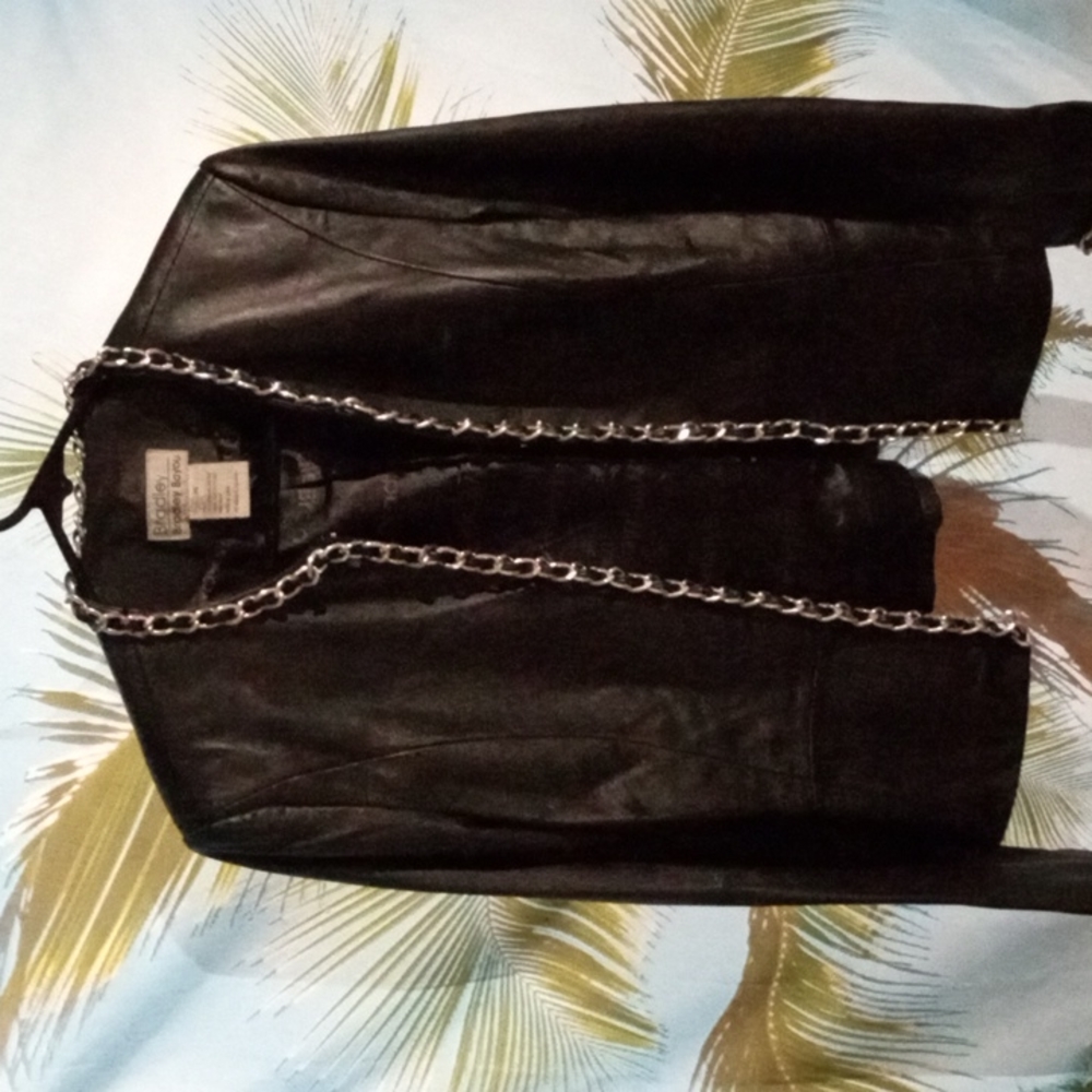 Women's jacket100percent leather accented braided silver chain